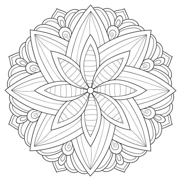 Fekete Fehér Zen Mandala Kép Felnőtteknek Line Art Stílusú Illusztráció — Stock Vector