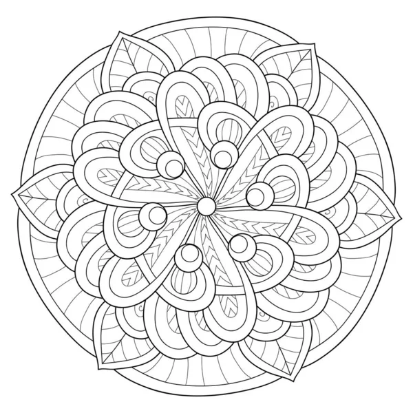 Svart Och Vit Zen Mandala Bild För Vuxna Linje Konst — Stock vektor