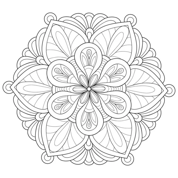 Immagine Mandala Zen Bianco Nero Adulti Illustrazione Stile Line Art — Vettoriale Stock