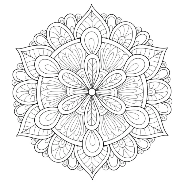 Černobílý Zen Mandala Obrázek Pro Dospělé Line Art Styl Ilustrace — Stockový vektor