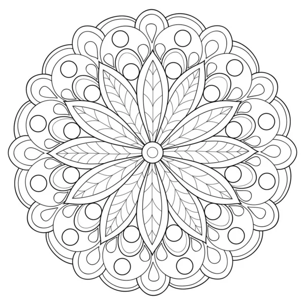 Fekete Fehér Zen Mandala Kép Felnőtteknek Line Art Stílusú Illusztráció — Stock Vector