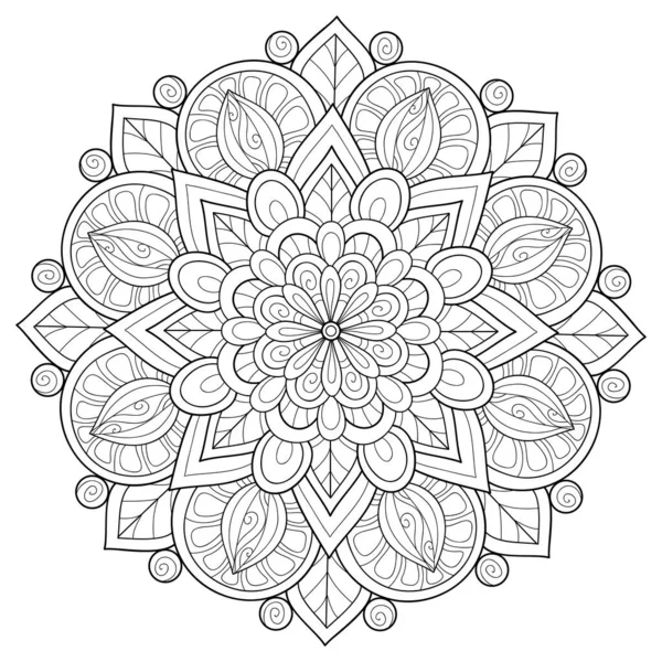 Černobílý Zen Mandala Obrázek Pro Dospělé Line Art Styl Ilustrace — Stockový vektor