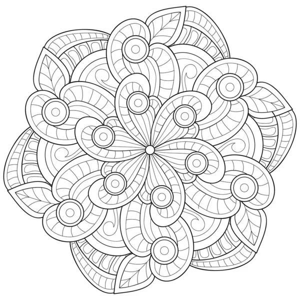 Fekete Fehér Zen Mandala Kép Felnőtteknek Line Art Stílusú Illusztráció — Stock Vector