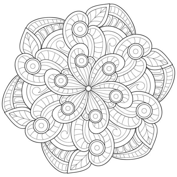 Černobílý Zen Mandala Obrázek Pro Dospělé Line Art Styl Ilustrace — Stockový vektor