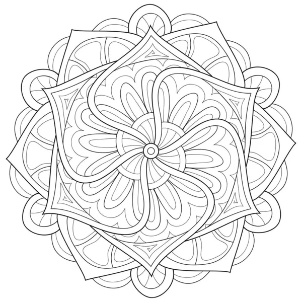 Sort Hvid Zen Mandala Billede Voksne Linje Kunst Stil Illustration – Stock-vektor