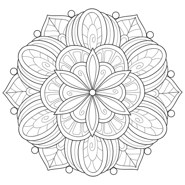 Fekete Fehér Zen Mandala Kép Felnőtteknek Line Art Stílusú Illusztráció — Stock Vector