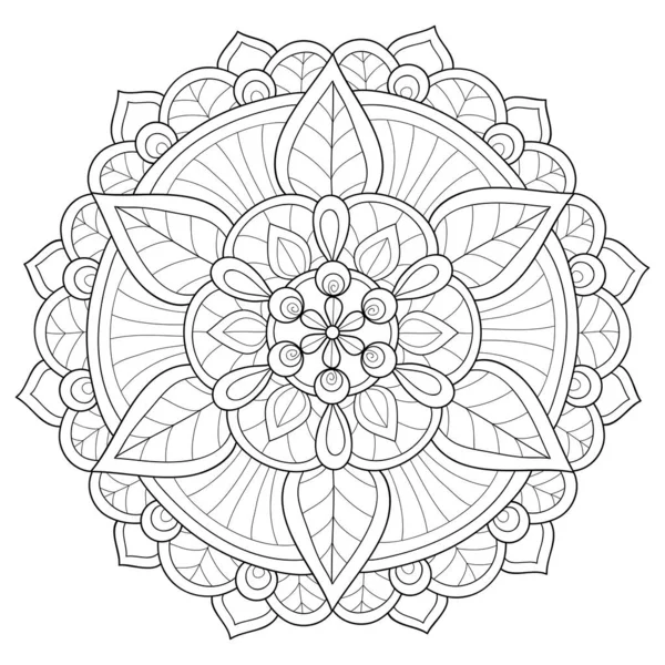 Fekete Fehér Zen Mandala Kép Felnőtteknek Line Art Stílusú Illusztráció — Stock Vector