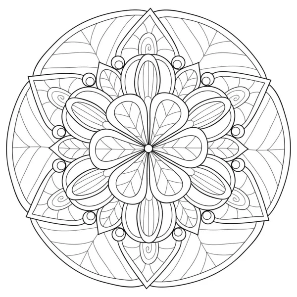 Ein Schwarz Weißes Zen Mandala Bild Für Erwachsene Zeilenkunst Illustration — Stockvektor