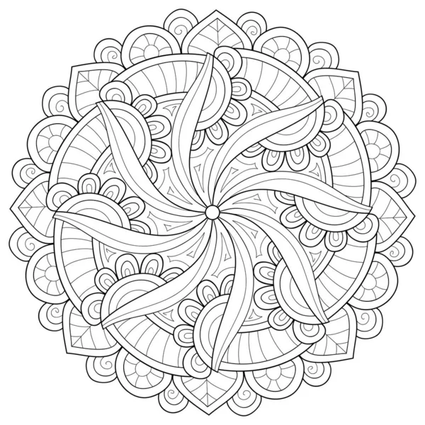 Immagine Mandala Zen Bianco Nero Adulti Illustrazione Stile Line Art — Vettoriale Stock
