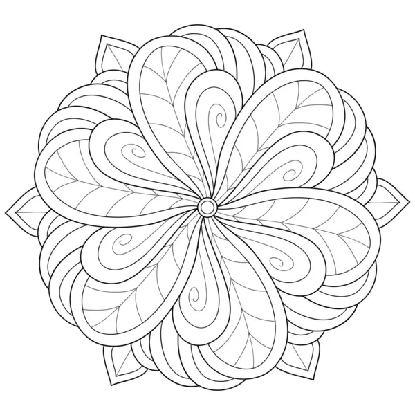 Černobílý Zen Mandala Obrázek Pro Dospělé Line Art Styl Ilustrace — Stockový vektor