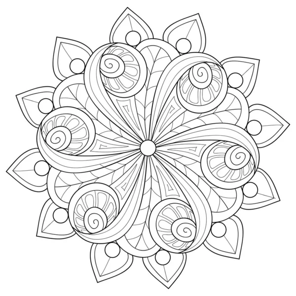 Ένα Μαύρο Και Άσπρο Zen Mandala Εικόνα Για Ενήλικες Γραμμή — Διανυσματικό Αρχείο