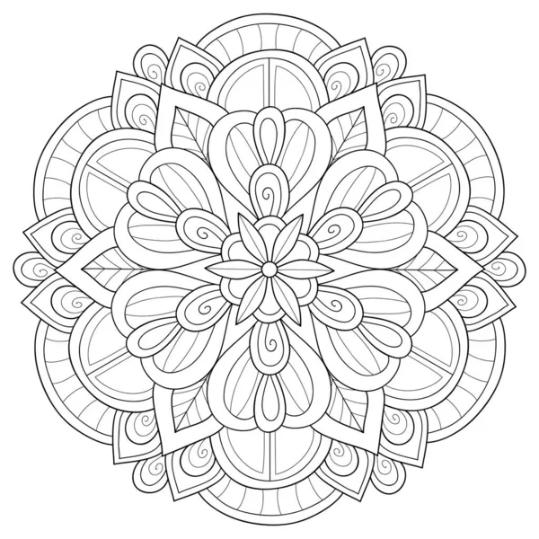 Black White Zen Mandala Image Adults Line Art Style Illustration — Stock Vector