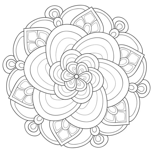 Immagine Mandala Zen Bianco Nero Adulti Illustrazione Stile Line Art — Vettoriale Stock