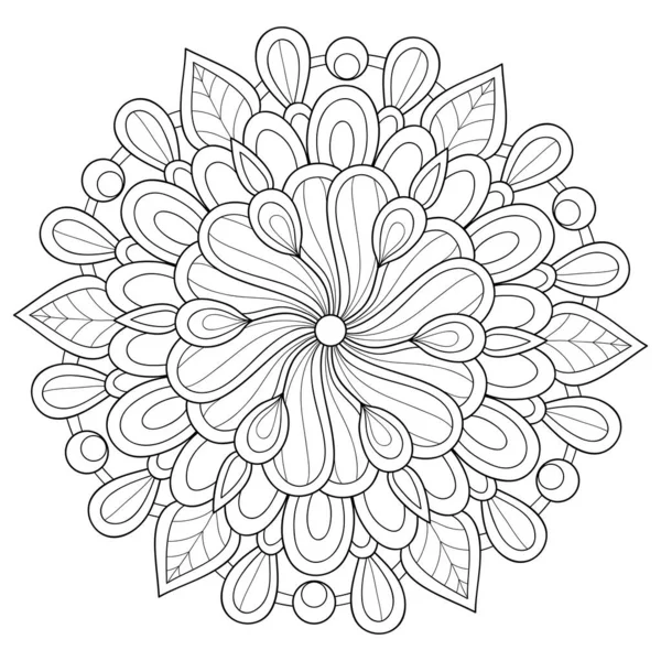 Sort Hvid Zen Mandala Billede Voksne Linje Kunst Stil Illustration – Stock-vektor