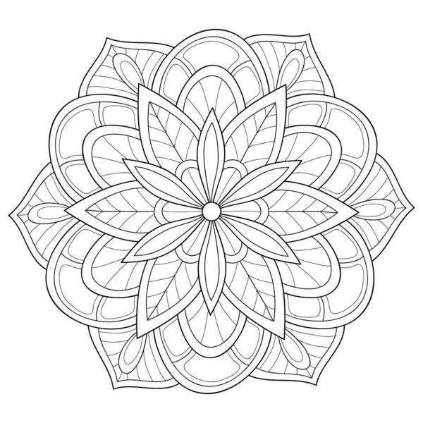 Fekete Fehér Zen Mandala Kép Felnőtteknek Line Art Stílusú Illusztráció — Stock Vector