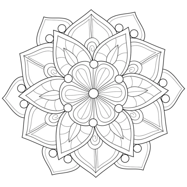 Musta Valkoinen Zen Mandala Kuva Aikuisille Linja Taiteen Tyyli Kuvitus — vektorikuva