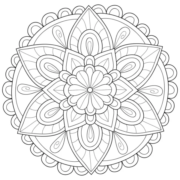 Fekete Fehér Zen Mandala Kép Felnőtteknek Line Art Stílusú Illusztráció — Stock Vector