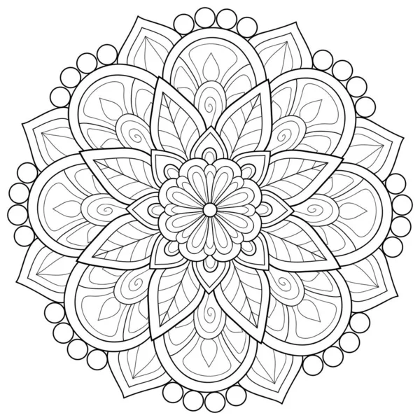 Black White Zen Mandala Image Adults Line Art Style Illustration — Stock Vector