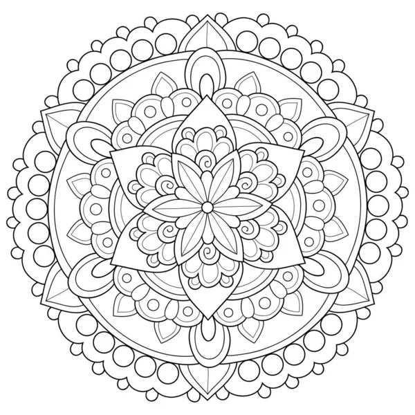 Black White Zen Mandala Image Adults Line Art Style Illustration — Stock Vector