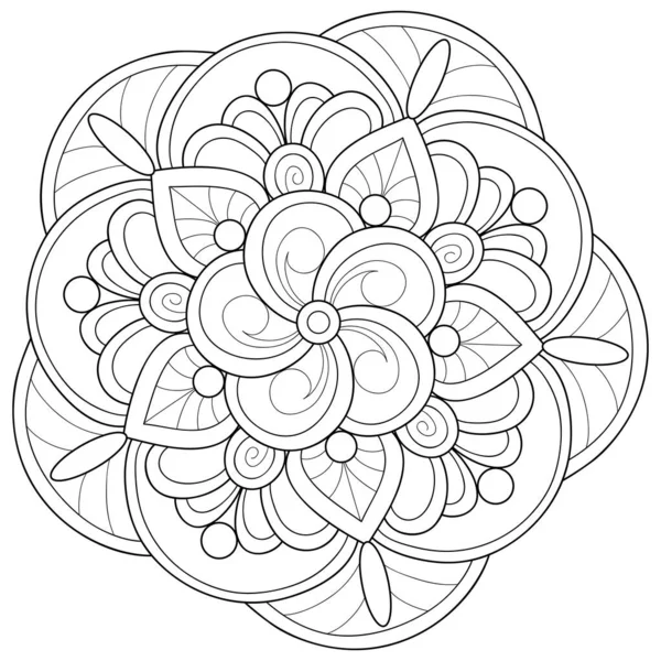 Immagine Mandala Zen Bianco Nero Adulti Illustrazione Stile Line Art — Vettoriale Stock