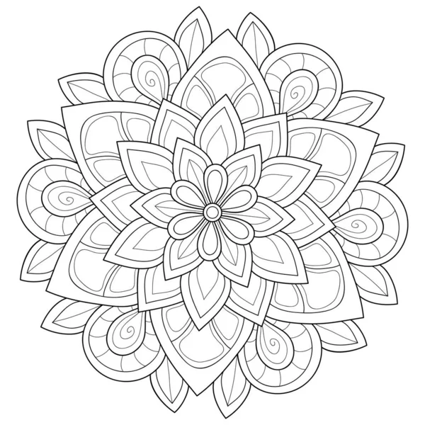 Černobílý Zen Mandala Obrázek Pro Dospělé Line Art Styl Ilustrace — Stockový vektor