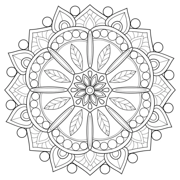 Mandala para colorir. padrão de vetor redondo com elementos decorativos.  decoração para livro, design, ilustração, jogos, relaxamento e meditação.  página para colorir