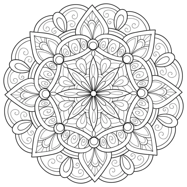 Black White Zen Mandala Image Adults Line Art Style Illustration — Stock Vector