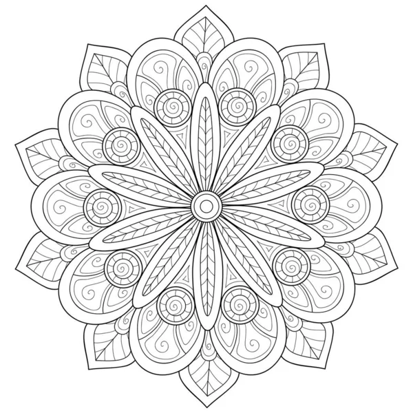 Black White Zen Mandala Image Adults Line Art Style Illustration — Stock Vector