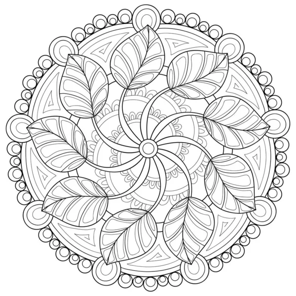 Black White Zen Mandala Image Adults Line Art Style Illustration — Stock Vector