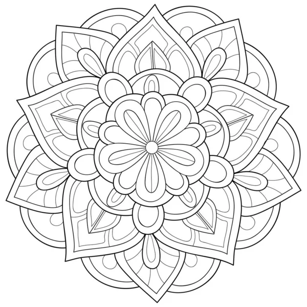 Een Zwart Wit Zen Mandala Beeld Voor Volwassenen Lijn Kunst — Stockvector