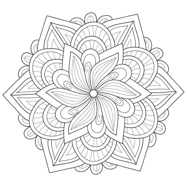 Fekete Fehér Zen Mandala Kép Felnőtteknek Line Art Stílusú Illusztráció — Stock Vector