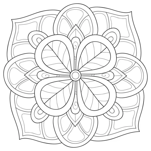 Fekete Fehér Zen Mandala Kép Felnőtteknek Line Art Stílusú Illusztráció — Stock Vector