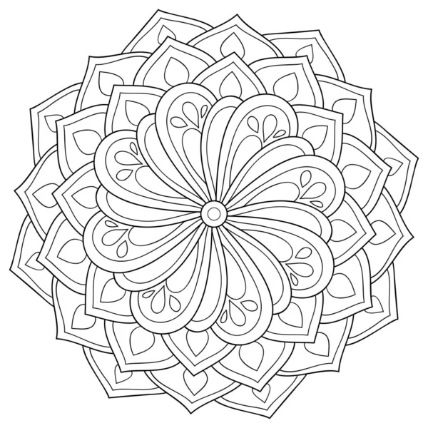 Černobílý Zen Mandala Obrázek Pro Dospělé Line Art Styl Ilustrace — Stockový vektor