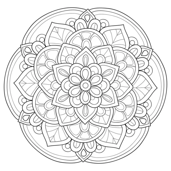 Een Zwart Wit Zen Mandala Beeld Voor Volwassenen Lijn Kunst — Stockvector