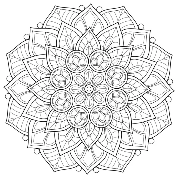 Ein Schwarz Weißes Zen Mandala Bild Für Erwachsene Zeilenkunst Illustration — Stockvektor