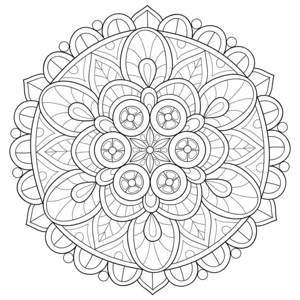 Immagine Mandala Zen Bianco Nero Adulti Illustrazione Stile Line Art — Vettoriale Stock