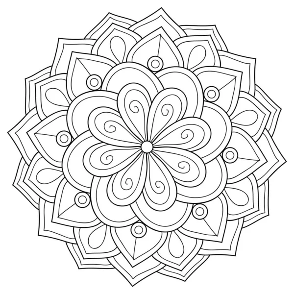 Fekete Fehér Zen Mandala Kép Felnőtteknek Line Art Stílusú Illusztráció — Stock Vector