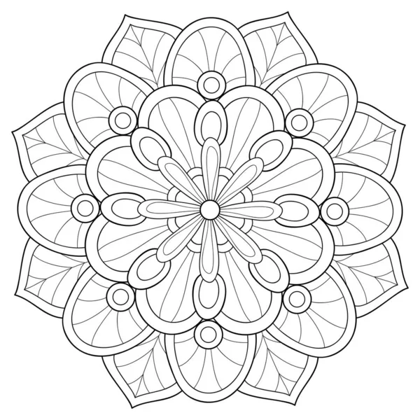 Fekete Fehér Zen Mandala Kép Felnőtteknek Line Art Stílusú Illusztráció — Stock Vector