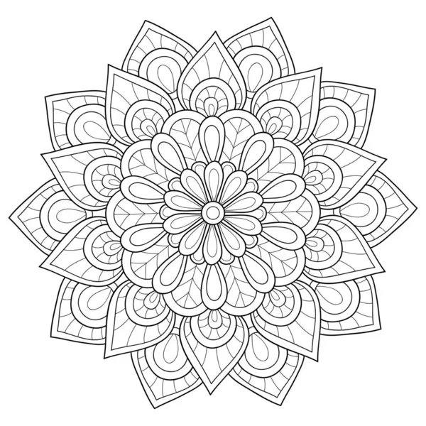 Immagine Mandala Zen Bianco Nero Adulti Illustrazione Stile Line Art — Vettoriale Stock