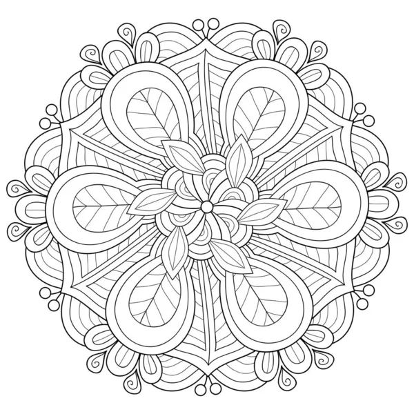 Immagine Mandala Zen Bianco Nero Adulti Illustrazione Stile Line Art — Vettoriale Stock