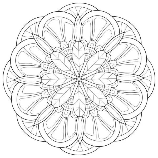 Černobílý Zen Mandala Obrázek Pro Dospělé Line Art Styl Ilustrace — Stockový vektor