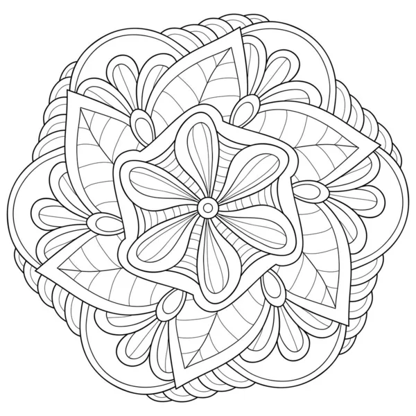Black White Zen Mandala Image Adults Line Art Style Illustration — Stock Vector