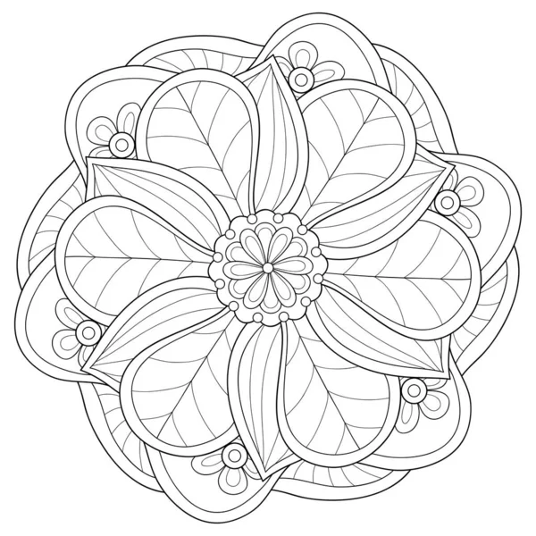 Fekete Fehér Zen Mandala Kép Felnőtteknek Line Art Stílusú Illusztráció — Stock Vector