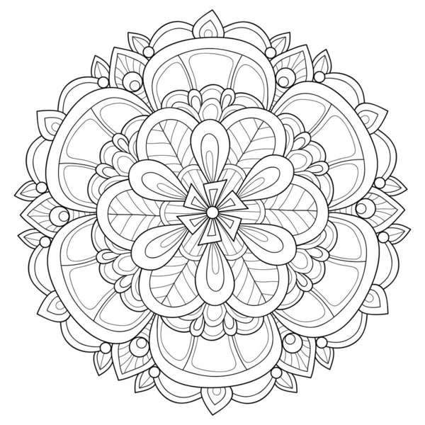 Černobílý Zen Mandala Obrázek Pro Dospělé Line Art Styl Ilustrace — Stockový vektor