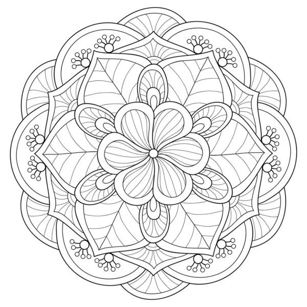 Ein Schwarz Weißes Zen Mandala Bild Für Erwachsene Zeilenkunst Illustration — Stockvektor