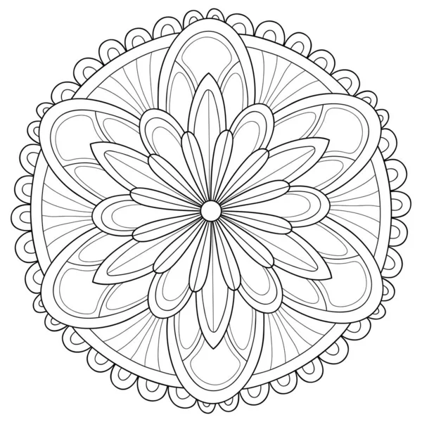 Fekete Fehér Zen Mandala Kép Felnőtteknek Line Art Stílusú Illusztráció — Stock Vector