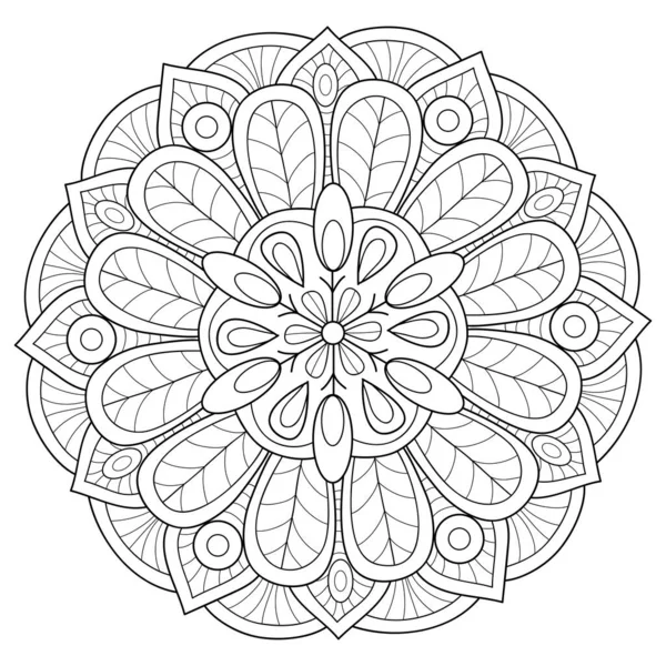 Black White Zen Mandala Image Adults Line Art Style Illustration — Stock Vector