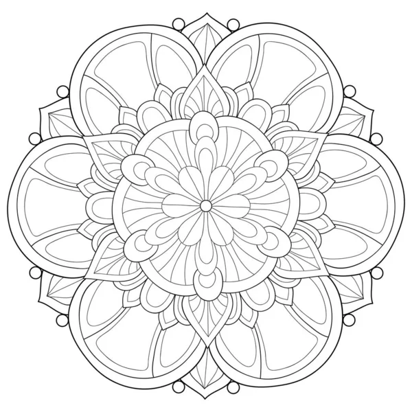 Black White Zen Mandala Image Adults Line Art Style Illustration — Stock Vector