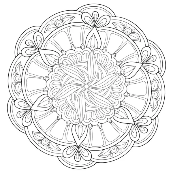 Černobílý Zen Mandala Obrázek Pro Dospělé Line Art Styl Ilustrace — Stockový vektor