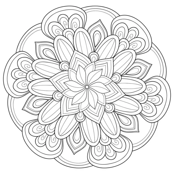 Black White Zen Mandala Image Adults Line Art Style Illustration — Stock Vector